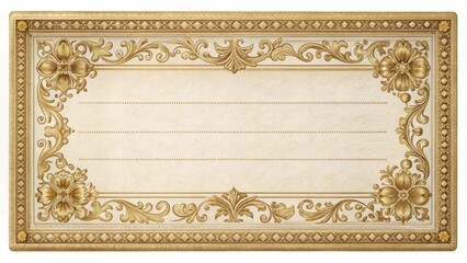 Checkbook with intricate gold floral borders and scrollwork details on the edge, decorative edges, financial documents
