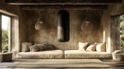 Obraz premium Tranquil Bohemian Interior Design with Punching Bag