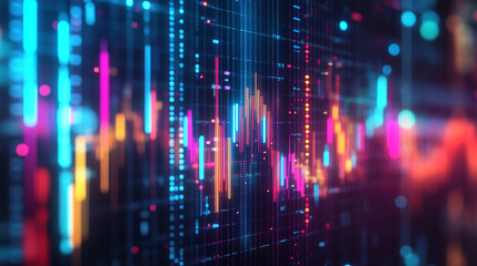 Fototapeta premium Abstract holographic display of data metrics, with vibrant neon colors