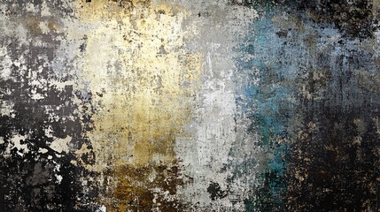 Abstract gold, grey, and blue texture; grunge wall background; design element