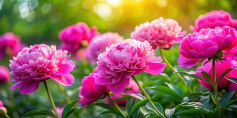 Fototapeta premium Vibrant pink peony flowers, garden beauty, pink peonies, garden beauty