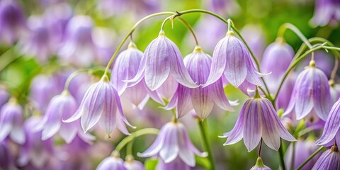 Close-up of light purple bell-shaped flowers in a courtyard with delicate petals and intricate details , in bloom, botanical