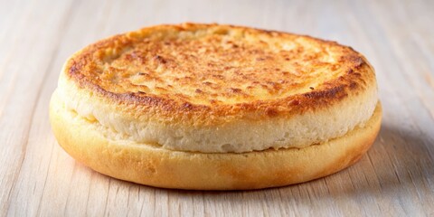 Crunchy toasted English muffin with golden brown edges and a delicate crumb texture, morning meal