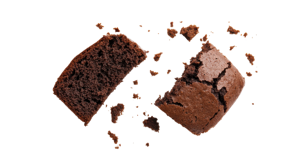Delicious chocolate brownie crumbling on transparent background