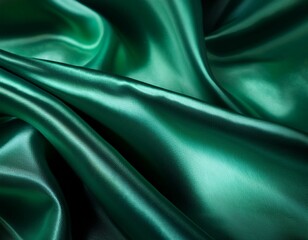 Fototapeta premium Dark emerald green satin fabric with glossy highlights.