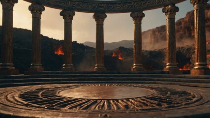 Obraz premium aesthetic ancient greek themed podium on hell background
