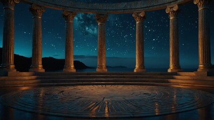 aesthetic ancient greek themed podium on night background