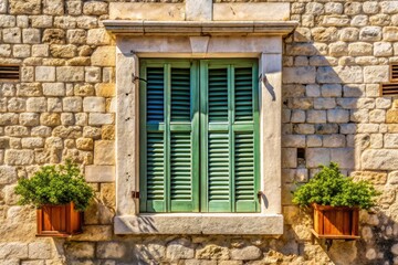 Sun-drenched Trogir: ancient stone, white-shuttered windows, Croatian summer postcard.