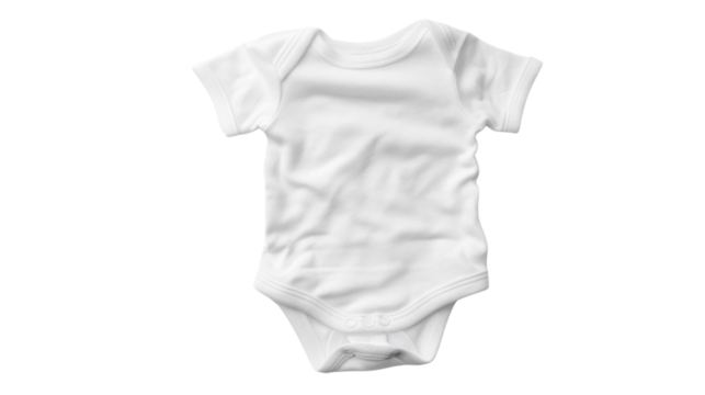 White baby bodysuit mockup on transparent background for easy customization
