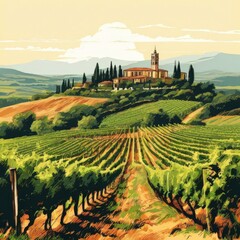 Naklejka premium the AI Image Generator, Beautiful Italian Countryside Vineyard Scene
