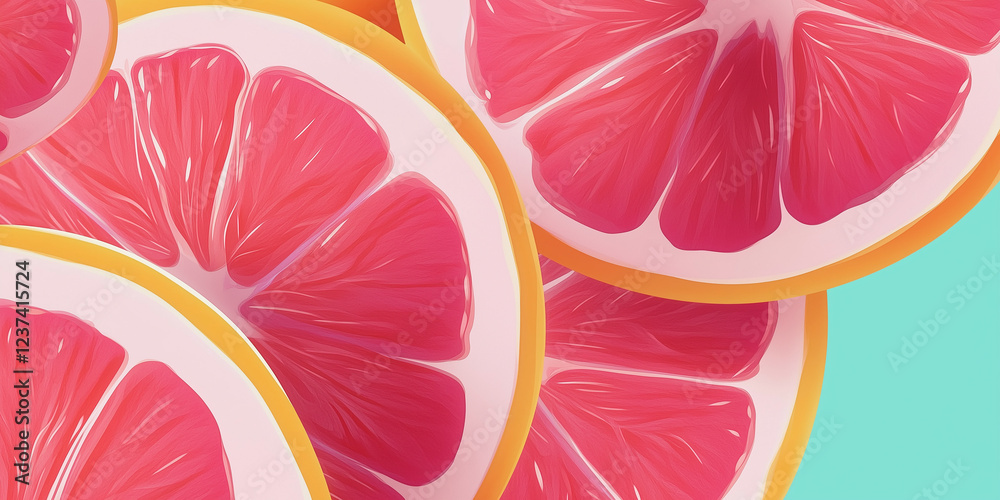 Poster Slices of grapefruit creating a vibrant and refreshing citrus pattern