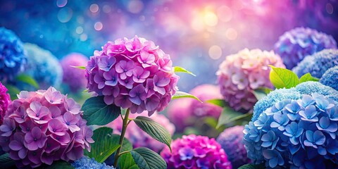 Fototapeta premium Vibrant hydrangea backdrop: perfect garden photography, lush blooms, and nature's floral wallpaper.
