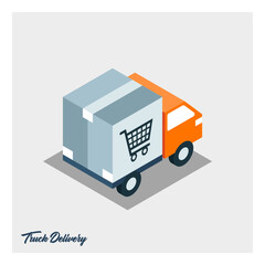 Vector design of a delivery truck with a shopping cart icon