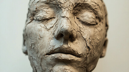 A textured clay sculpture with visible fingerprints and tool marks