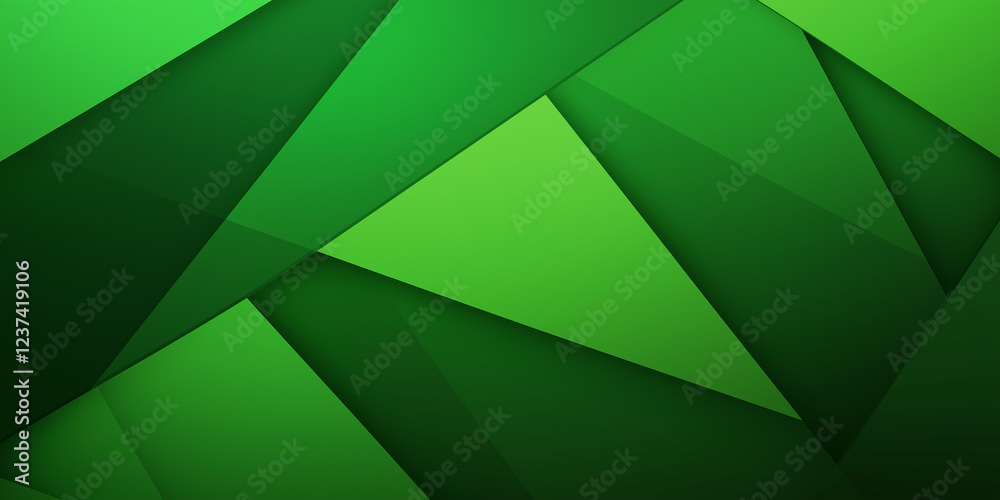 Fototapete Green abstract background featuring overlapping triangular shapes creating dynamic composition