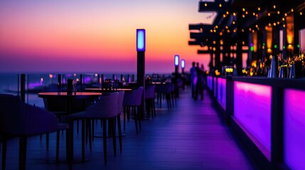 Sunset Cocktails at a Rooftop Bar with Ocean View