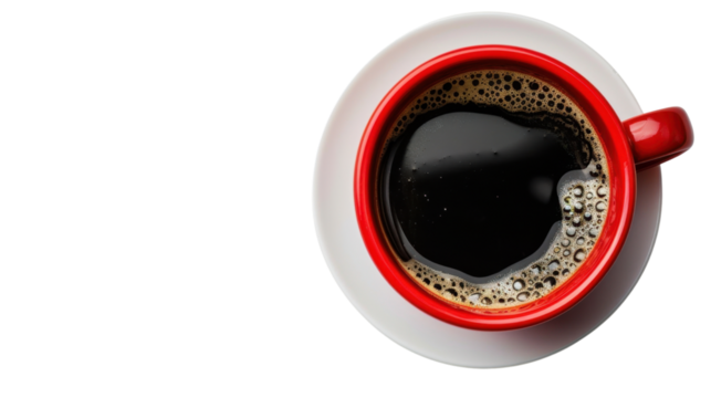 Red coffee cup full of black coffee with foam on transparent background - Powered by Adobe