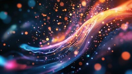 Fototapeta premium Abstract Digital Wave of Light Particles Flowing with a Gradient of Colors