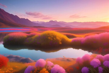 Beautiful and Peaceful Nature Scenery Illustration Landscape Countryside Tranquil Vibrant and Colorful