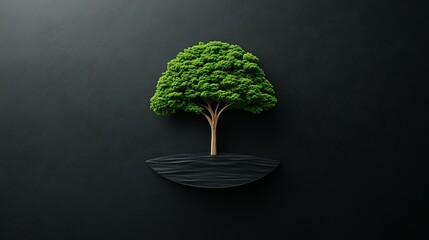 Symbol of Growth: A solitary tree, its vibrant green foliage contrasting against a dark background, evoking a sense of growth, resilience, and environmental harmony.