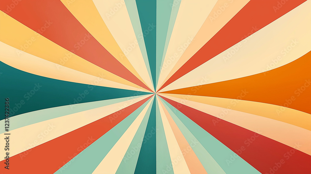Poster retro colorful background with sunbeams expanding from center