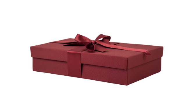 Elegant red gift box with ribbon on transparent background