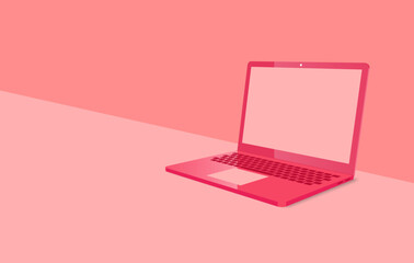 Slightly rotated computer vector design in red color with space for text