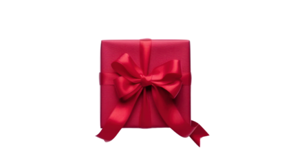 Elegant red gift box with beautiful bow on transparent background
