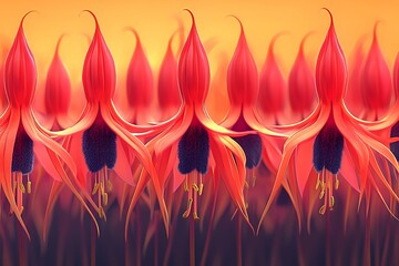 Beautiful red and yellow tulips in full bloom with green leaves in a vibrant spring garden illustration