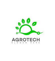 Agrotech Logo Design Green Leaves, Technology, and Sustainable Farming