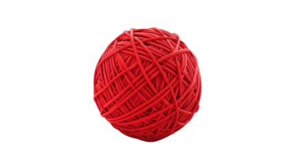 Red yarn ball rotating on transparent background