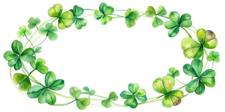 Spring's charm!  A round watercolor clover leaf wreath, a botanical illustration, isolated PNG, ideal for frames.