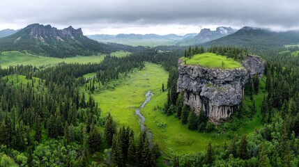 Obraz premium Scenic Valley, Rock Formation, Green Landscape, Montana