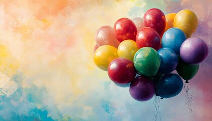 Colorful Balloons Floating Against A Pastel Sky