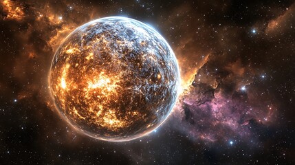 Fiery Planet: Cosmic Inferno in a Nebula's Embrace