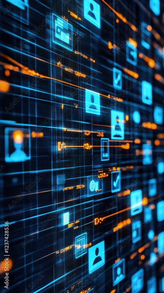Poster abstract digital data stream network visualization futuristic technology background.