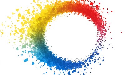 Colorful abstract circle design, vibrant explosion, white background, ideal for website banners