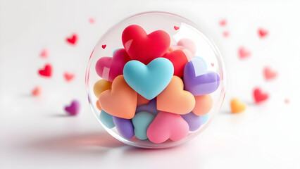 Obraz premium Colorful Hearts in a Glass Ball Love, Romance, Valentines Day
