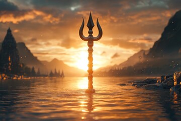 Trishul sunset river temple background, faith