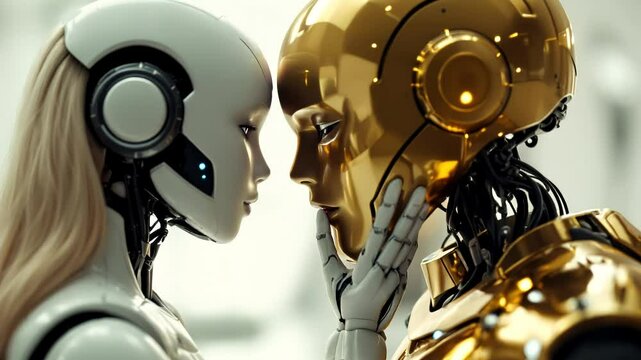 Futuristic Robots in Love: A Touching Moment of Artificial Intimacy - 4K Animation