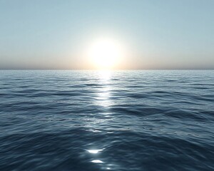 Obraz premium Calm ocean sunset; peaceful waters, clear sky; ideal for travel, relaxation