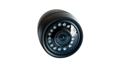 Modern security camera providing surveillance with infrared leds on transparent background