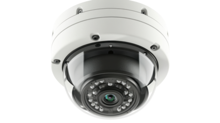 Modern security camera observing with infrared leds on transparent background