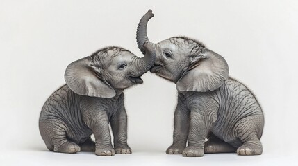 Obraz premium Two Young Elephants Touching Trunks Affectionate Baby Animal Scene Tender Bonding Playful Mammals.