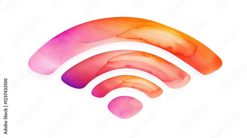 Poster Wifi symbol showing internet connection using watercolor painting technique