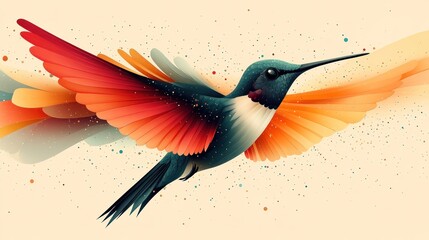Obraz premium Colorful Hummingbird in Flight, Abstract Background, Nature Art