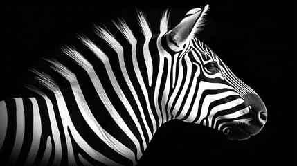 Fototapeta premium Zebra portrait, black background, wildlife, nature print