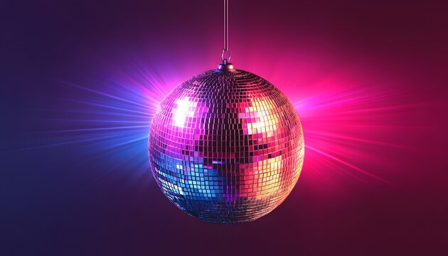 Disco Ball Hanging Against Vibrant Purple Background - Powered by Adobe