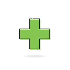 Vector design of green cross with thin outer line