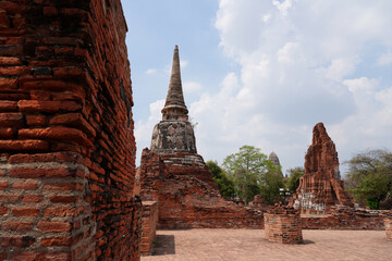 Fototapeta premium Wat Mahathat, Ayutthaya Province, Thailand, destroyed by the Burmese in 1767. Photo taken on 29 March 2024.
